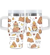 Capybara Gift for Women, 14oz Capybara Tumbler with Handle, Lid &amp; Straw - Vacuum Insulated Stainl...