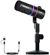 COMICA EJoy D10(D) USB Gaming Microphone – RGB Dynamic Mic with Noise Cancellation, XLR/USB-C, Re...