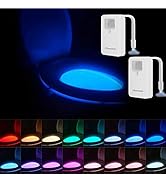 2 Pack Toilet Night Lights, 16-Color Changing LED Bowl Nightlight with Motion Sensor Activated De...