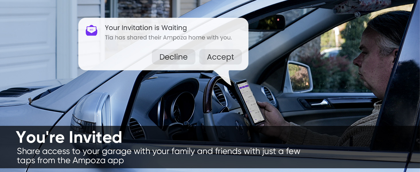 Share access to your garage with your family and friends with just a few taps from the Ampoza app