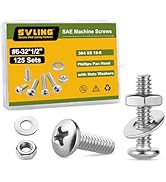 SVLING #6-32 x 1/2" Pan Head Machine Screws Nut Bolt Washer Assortment Kit,(125 Sets) 304 Stainle...