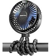 SWEETFULL Portable Stroller Fan, LED Display 6000mAh Battery Operated Mini Clip Fan, 4 Speed Rech...