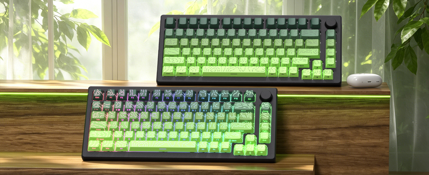 Matcha Green Topographic keycap Set,Shine Through Keyboard Keys,Side Printed Key caps Cherry Profile