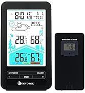 KETOTEK Weather Station with Atomic Clock Indoor Outdoor Thermometer Hygrometer Wireless Digital ...