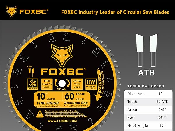 FOXBC 10" x 60-Teeth Saw Blade 