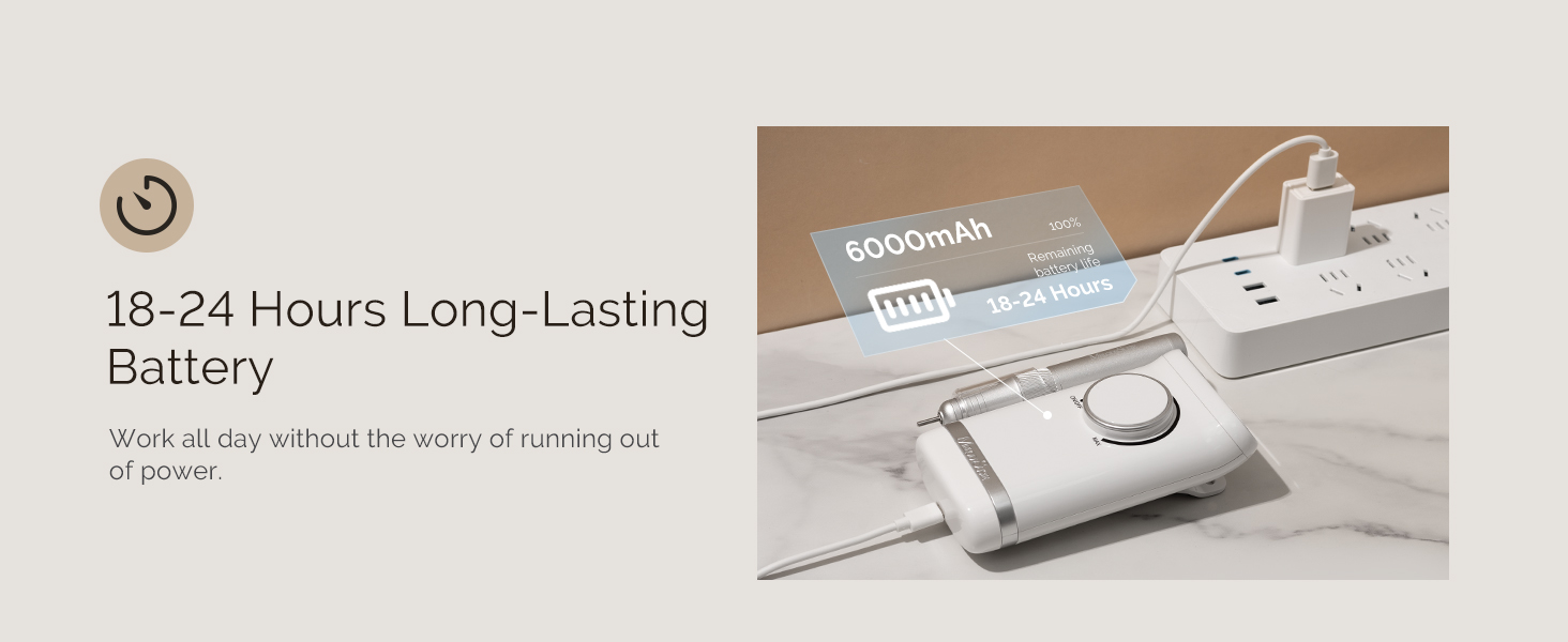 Coreless Nail Drill - 6000mAh Rechargeable Battery for All-Day Power-SM320G