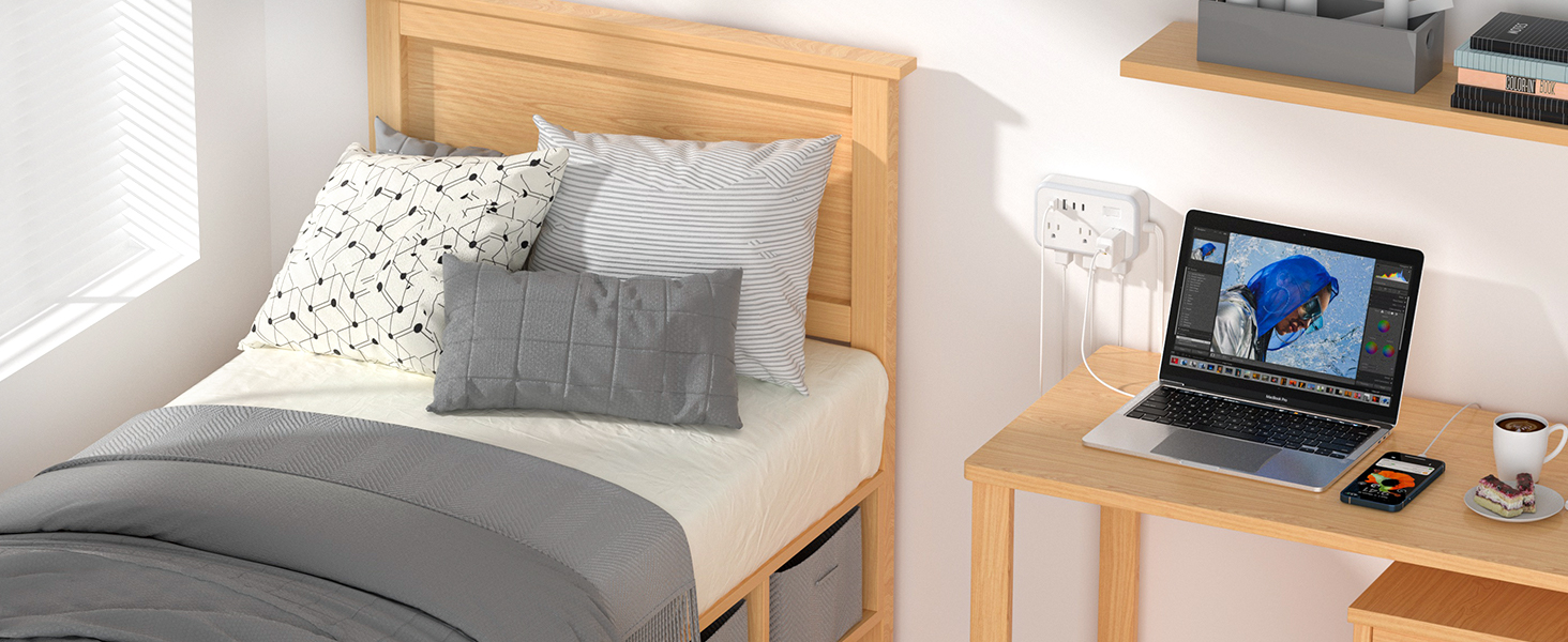 Flat Extension Cord Outlets Extender Flat Plug Power Strip surge protector with multiple usb ports