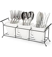 Bekith 3-Piece Ceramic Flatware Caddy with Metal Rack, Utensil Holder Silverware Caddy Cutlery Or...