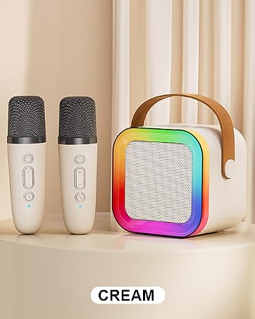 Mini Karaoke Machine for Kids, Portable Bluetooth Speaker with 2 Wireless Microphones