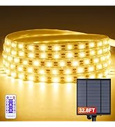 LIFENGSOLER 32.8FT Solar LED Strip Lights Outdoor Warm White, 600LEDs Solar &amp; USB Powered Dimmabl...