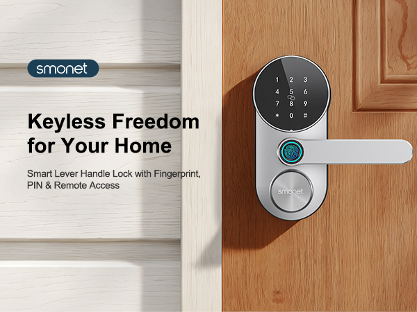 smart lever lock with fingerprint silver