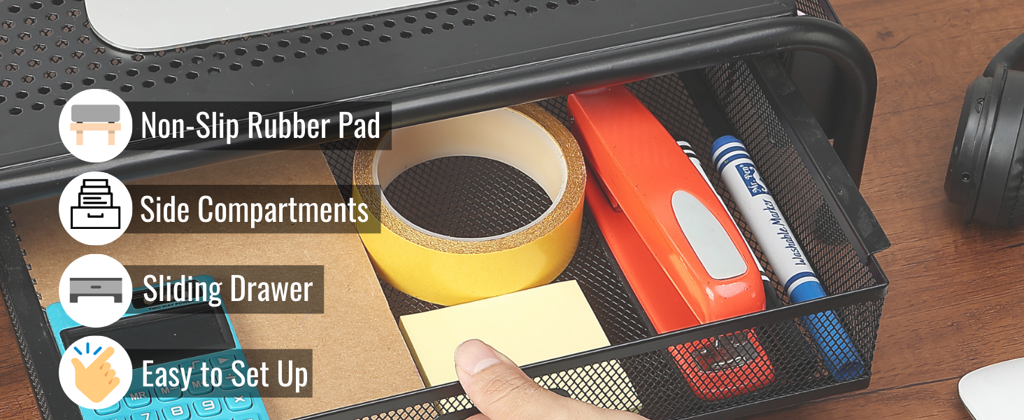 Mr. Pen- Metal Mesh Monitor Stand with Drawer, Computer Monitor Stand for Desk