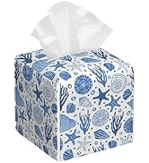 BLYKVGHQ Undersea World Square Tissue Box Cover Starfish and Seashell Tissue Box Holder Facial Cu...