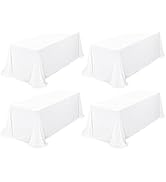 4 Pack White Tablecloth 90 x 156 Inch, Rectangle Tablecloth for 8 Foot Table, Stain and Wrinkle R...