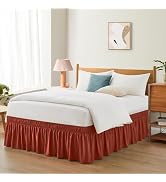 Entisn Orange Adjustable Bed Skirt for King &amp; Cal King Size Bed - with 18 Inch Tailored Drop, Wra...