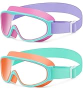Vvinca Kids Swim Goggles with Comfort Fabric Strap 2 Pack, Wide View Anti-Fog/UV No Leak Swimming...