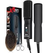 Beard Straightener for Men, Tourmaline Ceramic Heated Beard Brush with Anti-Scald Design, 3 Heat ...
