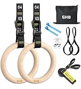 GHB Gymnastic Rings Wooden Gym Rings 1.25" Olympic Rings Adjustable Straps Pull Up Rings Sets for...