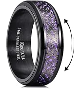 King Will 316L Stainless Steel Spinner Ring for Men Women- 8mm Width Black/Silver Fidget Ring wit...