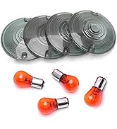 PerfecTech 4 Pcs 3 1/4" Touring OEM Flat Black Smoked Turn Signal Lenses+Amber Bulbs for Harley D...