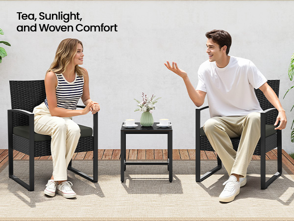 3-Piece Patio Set Rattan Chairs &amp; Table 