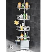 Corner Shower Caddy Tension Pole: Rustproof Stable 4-Tier Bathroom Organizer Shelves for Bathtub ...