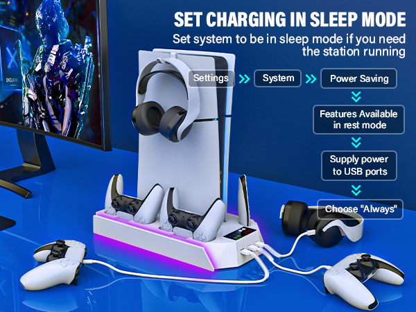 PS5 charging dock with efficient cooling fans and dual PS5 charger