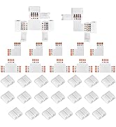 SUPERNIGHT 4Pin LED Light Connectors, 10mm Wide Right Angle Corner T-Shape Solderless Adapter Ter...
