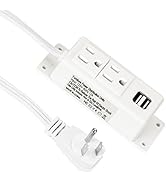 Power Strip with USB, BTU Wall Mount Power Outlet with 2 AC Outlets, 2 USB Ports, 6.56ft Extensio...