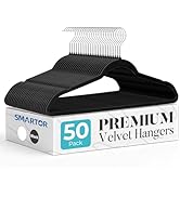 Smartor Black Velvet Hangers 50 Pack, Non Slip Clothes Hangers with Shoulder Notches, Premium Sli...