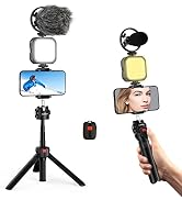 Vlogging Kit for iPhone/Android, Tripod for iPhone with Light, Wireless Microphones, Remote Contr...