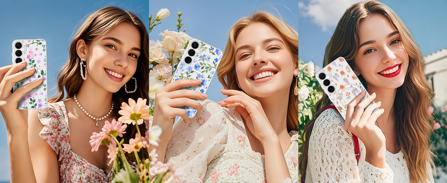 4(9)-spring style flower leaves case for samsung magnetic case