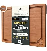 Extra Large Bamboo Cutting Board with Non Slip Feet and Over Sink Butcher Block Chopping Board Wo...