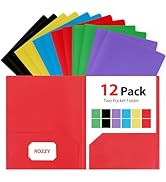 Plastic Folders with Pockets, 12 Pack Document Folders with Business Card Slot, 2 Pocket Folders ...