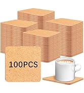 100 PCS Cork Coasters Bulk, Blank Square Cork Coasters DIY Crafts, Non-Slip Heat-Resistant Reusab...
