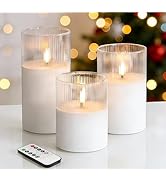 Eywamage Clear Ribbed Glass Flameless Candles with Remote, Flickering LED Pillar Candles Real Wax...
