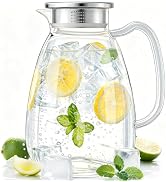 CubbyHaven Glass Pitcher with Lid and Handle, 2.2L (74 oz) Borosilicate Glass Water Carafe, Stain...