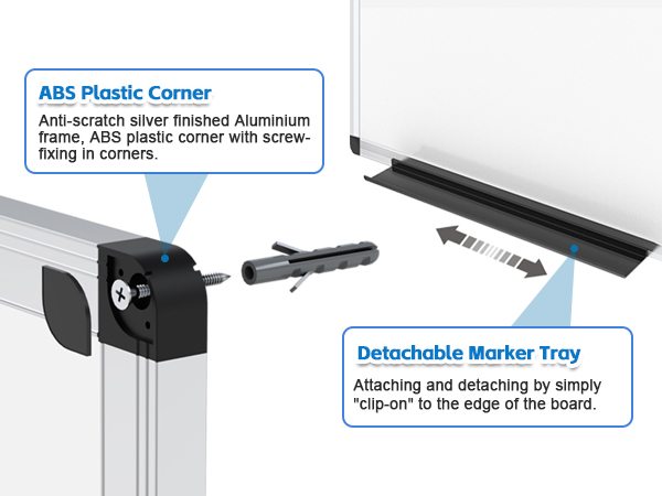whiteboard with silver aluminium frame