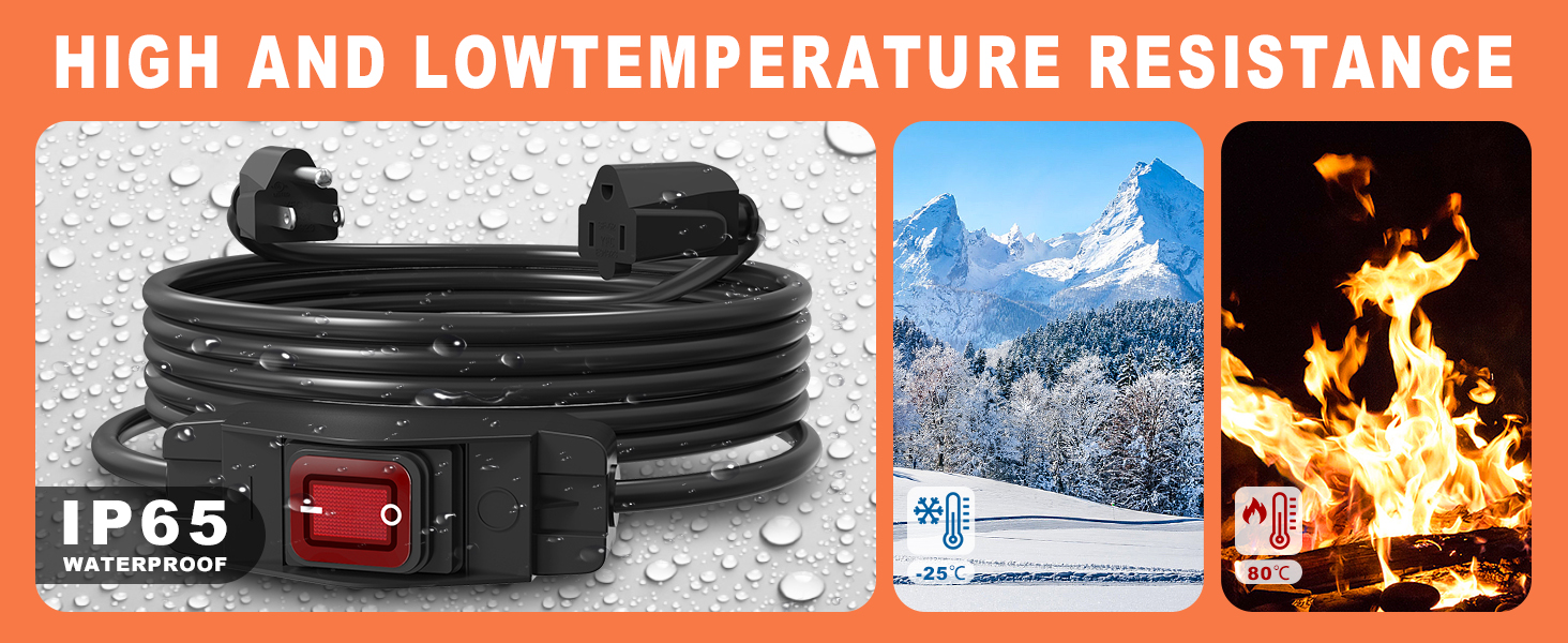 16 Ft Outdoor Extension Cord with Switch OnOff