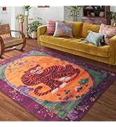 Tiger Rug Washable 3x5 ft Oriental Traditional Animal Print Vintage Fuchsia Floral Tibetan Rugs f...
