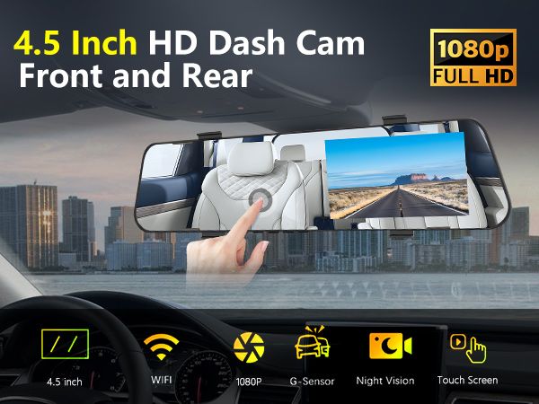 Rear View Mirror Video Recroder Car DVR 4.5" Mirror Dash Cam Backup Smart Rearview Front and Rear