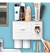 Wall Mounted Toothbrush Holder, 2 Cup Toothbrush Holder Wall Mounted, Automatic Toothpaste Dispen...