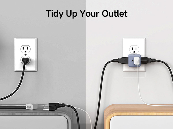 3 outlet cube tap with 90-degree plug for space-saving and efficient power distribution