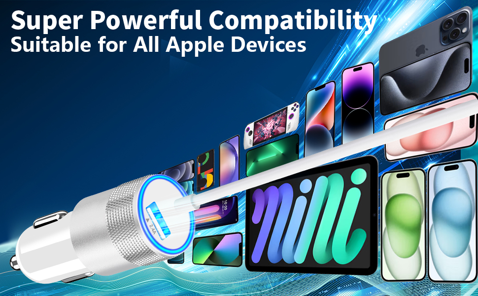 MFi Certified 4.8A Dual USB Power Cigarette Lighter Adapter iPhone Car Charger Fast Charging