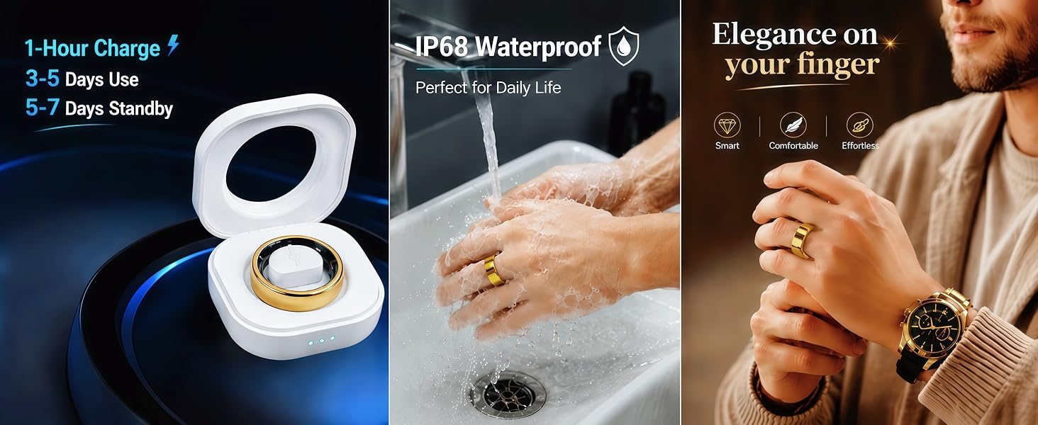 Long Battery Life, IP68 Waterproof, Comfortable Smart Ring