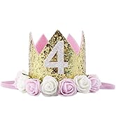 Baby Princess Tiara Crown, Baby Girls/Kids First Birthday Hat Sparkle Gold Flower Style with Arti...