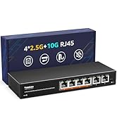 6 Port 10G Ethernet Switch Unmanaged, 4 x 2.5G Base-T Ports, 2 x 10Gb RJ45 Ports, Compatible with...