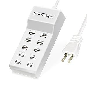 5V 10A(50W) USB Charging Station with 10-Port(6 USB-A Port &amp;amp; 4 USB-C Port)