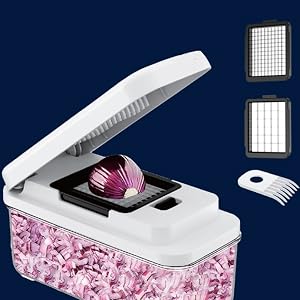 handheld food chopper with two blades and cleaning brush