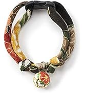 Chirimen Plum Blossom Cat Collar (Green) with Bell Safety Breakaway Soft Lightweight for Cats Kit...
